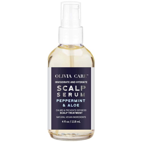 Olivia Care Peppermint & Aloe Hair Scalp Serum Natural & Vegan Ingredients - Invigorate, Soothe, Calm, Hydrating Scalp Treatment - Prevent Dryness - 4 FL OZ