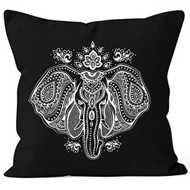 Autiga Cushion Cover Mandala Elephant Boho Ethnic Decorative Cushion 40 x 40 cm Cotton Black 40 cm x 40 cm