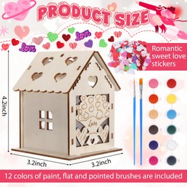 Qunclay 18 Pcs Valentine's Day Craft Wooden Houses for Adults True Love XOXO Unfinished Wood Kit DIY 3D Cutting Wooden Puzzle with 12 Paint and Brushes 180 Foam Stickers for Gift DIY