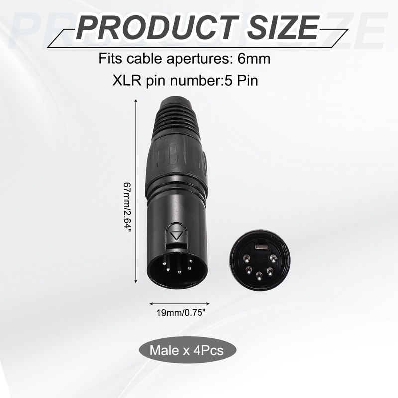 sourcing map 4pcs 5 Pin XLR Male Connector, Microphone Audio