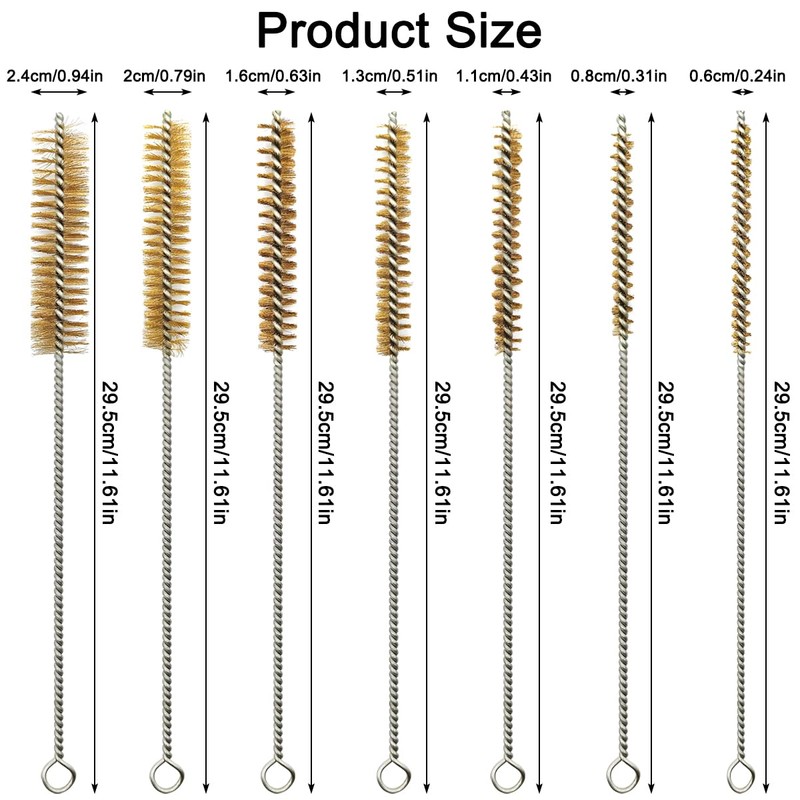 7 Pcs Brass Wire Tube Brushes Bottle Brush Set,11Inch Long