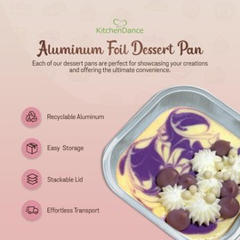 KitchenDance 4 Inch Baking Pan with Snap-On Lid - 8 oz. Square Colored Aluminum Pan - Oven, Freezer, Microwave Safe - Ideal for Catering, Restaurants, Bakeries, Home Kitchens - A6 (500, Chocolate)