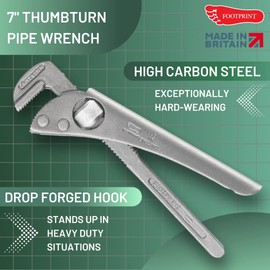 Footprint Adjustable Pipe Wrench - 7 Inch Heavy Duty Strong and Rigid Drop Forged High Carbon Steel Pipe Grips/Spanner. Essential Plumbing Tools Ideal for Plumbers and Heating Engineers.