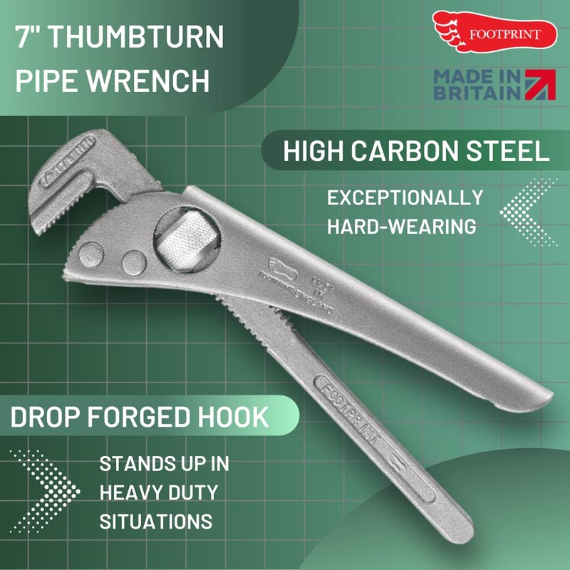 Footprint Adjustable Pipe Wrench - 7 Inch Heavy Duty Strong