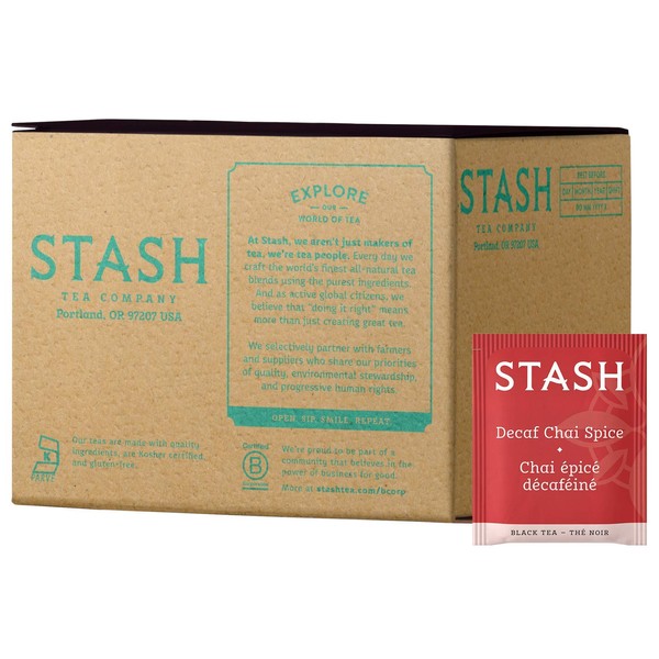 Stash Tea Decaf Chai Spice Black Tea, Box of 100 Tea Bags (Packaging May Vary)