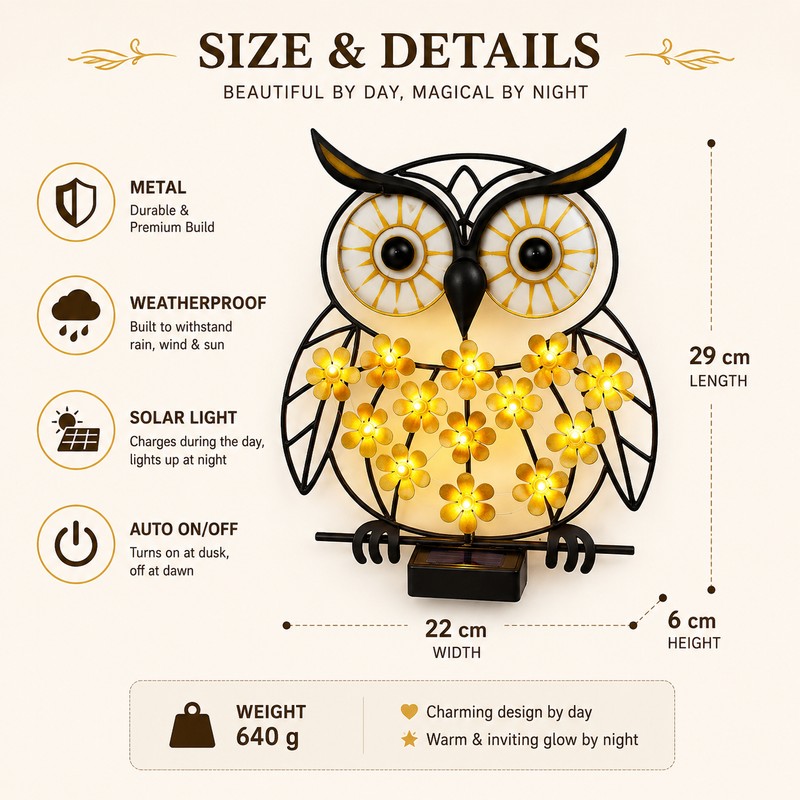 Owl Solar Wall Light for Outdoor Decor – Weatherproof Metal