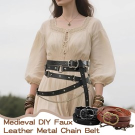 CHAOTEMAI Women's Waist Belt with Chain Belt Women Removable Belt Women's Punk Waist Belt Vintage Belt for Dress for Body Chain Backpack Pendant Clothing Jewellery Cosplay, black