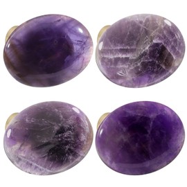 mookaitedecor Set of 4 40mm Purple Amethyst Crystal Stone Drawer Knobs with Screws, Healing Stones and Crystals, Oval Decorative Stones Purple Pull Handles for Cabinets Cupboard Wardrobe Home Kitchen