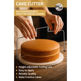 AzureRay Tortenschneider Edelstahl, Tortenbodenschneider 32 cm mit höhenverstellbarem Draht, Professioneller Tortenschneider Tortenbodenschneider für gleichmäßige Lagen, Kuchenschneider für Bäcker
