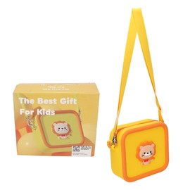 Silicone Kids Camera Bag Cute Cartoon Animal Decoration Shockproof Waterproof Large Capacity Kids Camera Carrying Case Yellow Lion