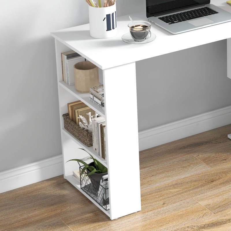 360 Degree Rotating White L-Shaped Corner Computer Desk Home Office