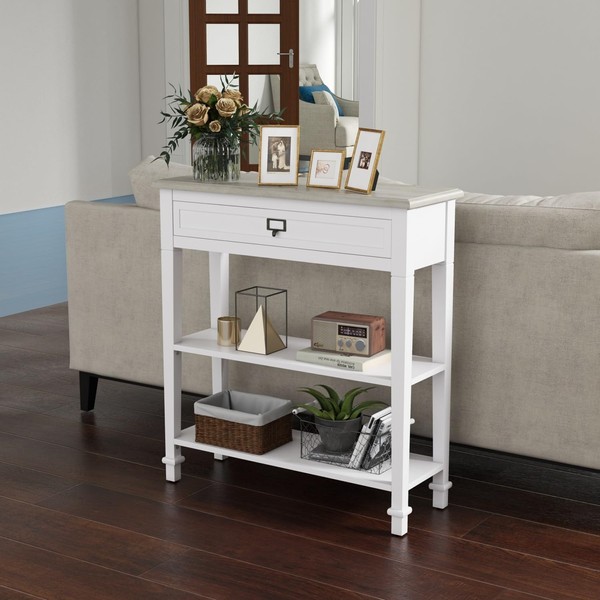 Sangsan Console Table with Drawer, Narrow Sofa Table with Storage