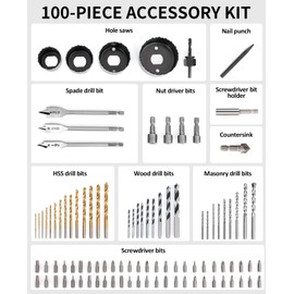 AVID POWER Drill Bit Set, Titanium Twist Brad Point Driver Bits, Drill and Screwdriver Bits Combo Kit with Case for Metal, Wood, Concrete and Masonry, 100 Pieces