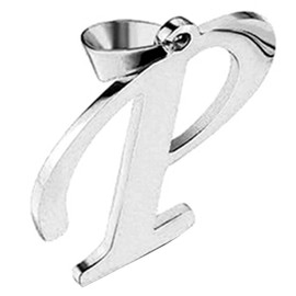 Flongo Men's Womens Biker Stainless Steel Silver 26 Letters Alphabet Pendant Necklace, 21.65 inch Chain, P