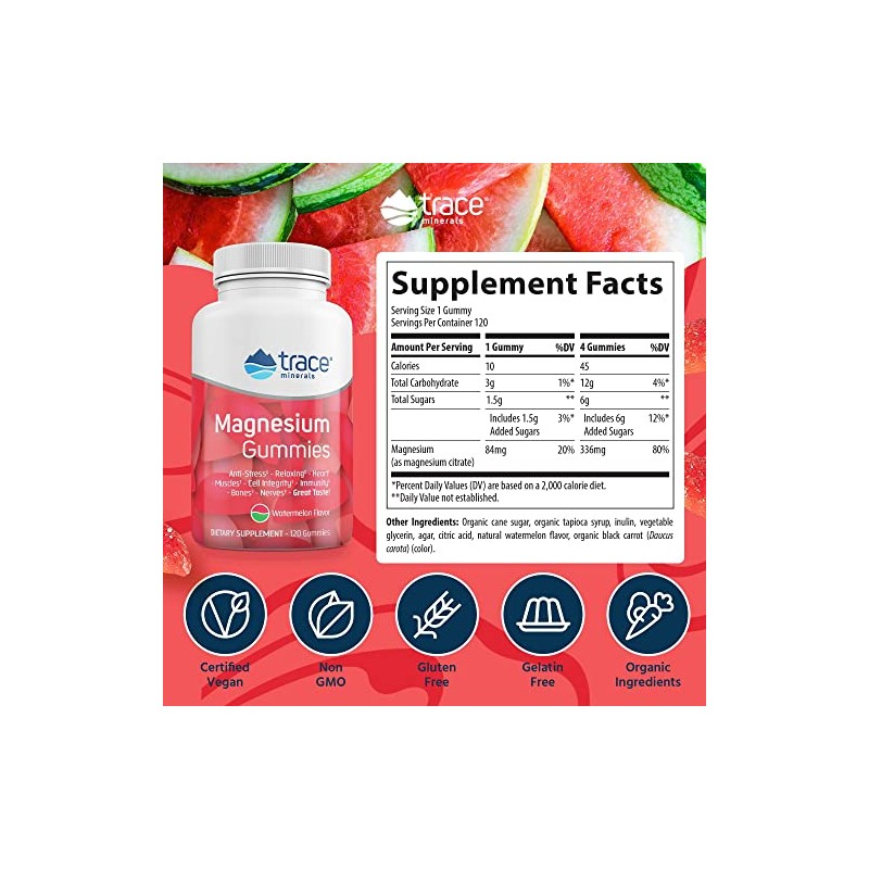 Trace Minerals Research | Magnesium Gummies - Watermelon 120 |