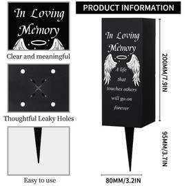 WEBEEDY Cemetery Vases for Grave with Spikes Angel Wings Pattern Metal Grave Vases Flower Holder Remembrance Decorations for Cemetery Funeral Memorial Day Happy Heavenly Birthday,3.15x7.87 Inch