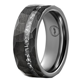 Gentlemen's Bands Black Tungsten Men's Wedding Band with Hammered Design & Real Meteorite Inlay-8mm | Black Engagement/Wedding Ring for Men | Includes Silicone Band, Leather Pouch, Gift Box, Size-9