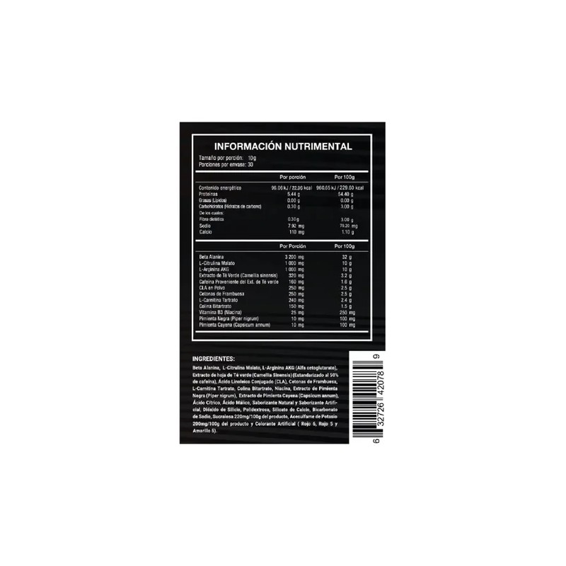 Ultra Pure Supps Pre Xb Pre-entreno 300g 30 Servs Sfn