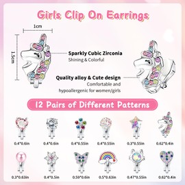 DOINEUFL Clip On Earrings for Girls, Kids Magnetic Earrings for Girls, Childrens Clip-On Hoop Stud Earrings, Girl Women Silver Hypoallergenic Non Piercing Earrings, 12 Pairs Jewelry Dress Up Set