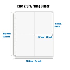 30 Pack 240 Poket Photo Album Refill Pages 4x6”, Photo Sleeves for 2/3/4 Ring Binder, Photo Sheet Protector Ultra-Clear, Double-Sided 8 Pocket Photo Pages Card Sleeve, Top Loading Photo Protector
