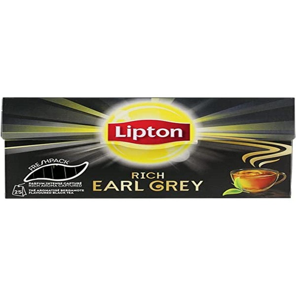Lipton Rich Earl Grey Black Tea, Freshness & Intensity, Rainforest Alliance Label, 25 Sachets