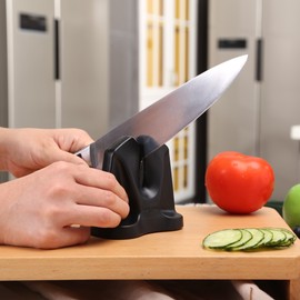 Ergo Chef Knife Sharpener FastEdge II with Auto Adjusting Spring Loaded Inserts Knife Sharpener & Hone 2 in 1 System Sharpens and Hones, Ergonomic and Anti-Slip Pads on bottom (Black)