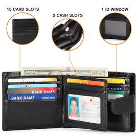 GOIACII Leather Wallets for Men - RFID Wallet for Men with Zipper, Mens Wallet RFID Blocking with Coin Pouch, Bifold Wallets with ID Window in Gift Box, Billeteras de Hombres