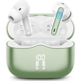 Kopfhörer Kabellos Bluetooth 5.4, Bluetooth Kopfhörer In Ear mit 4 ENC Noise Cancelling Mics, Kabellose Kopfhörer 40Std Tiefer Bass, IP7 Wasserdicht Sport Ohrhörer für Arbeit und Studium Hellgrün