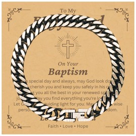 DARIN GIFT To My Boifriend Cuban Link Bracelet Gifts For Boifriend From Glirfriend - May God Look Down On You - Cross Catholic Christian Baptism First Communion Confirmation Christmas Gifts