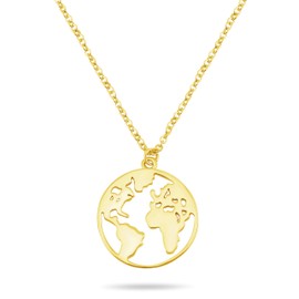 NUOLI® Women’s Globe Necklace - 45 cm - 925 Sterling Silver - World Map Chain Necklace - Available in Silver, Gold and Rose Gold, Sterling Silver Gold-Plated