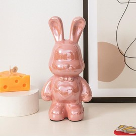 Hosoncovy Ceramic Rabbit Sculpture Statue Ornament Figurine Rabbit Home Ornament Piggy Bank Coin Bank Money Box Children Bedroom Decoration Birthday Gifts (Pink)