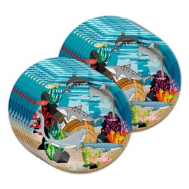 Shark Birthday Party Supplies - Ocean Animal Theme Party Supplies - Coral Reef Party Supplies | Tableware Set Includes Plates, Napkins and Cups | Kit for 16