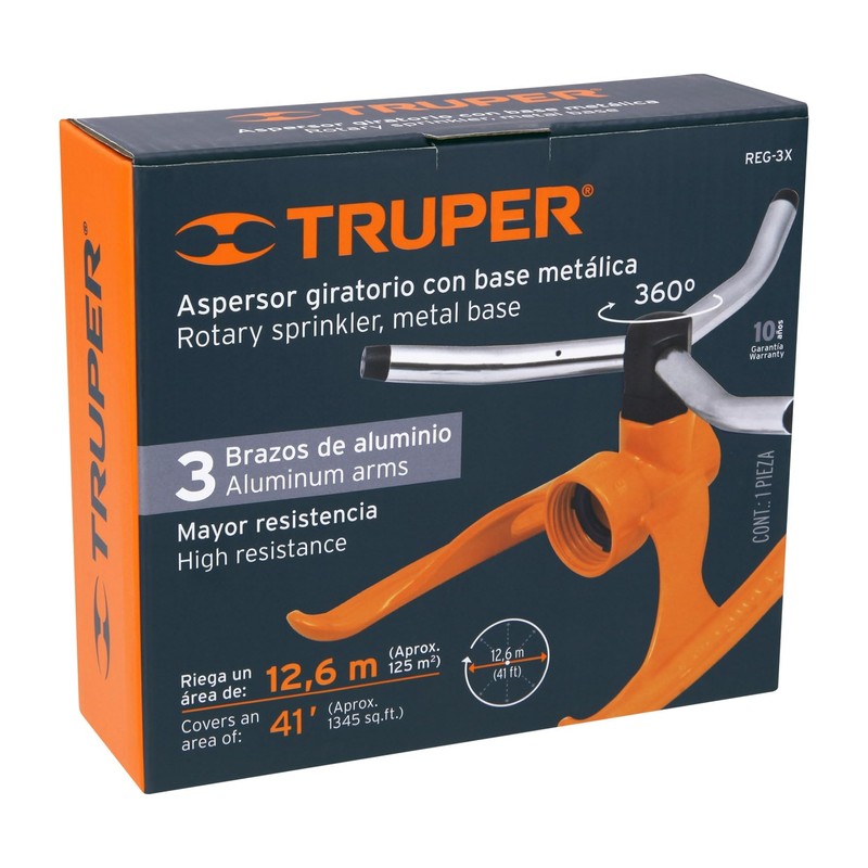 Truper REG-3X, Regadera giratoria con 3 brazos color natural