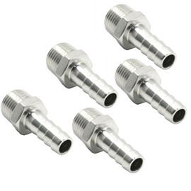 VIKKSAER 5 Pcs 1/2" Hose Barb to 1/2" NPT Male Thread Hose Barb Fitting, Stainless Steel Hose Barb Fitting, Connector Hex Adapter for Fuel Water