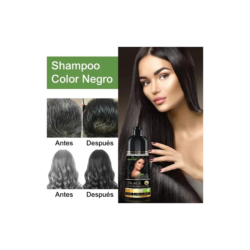 Shampoo Tinte Cubre Canas Negro Herbishh 500ml