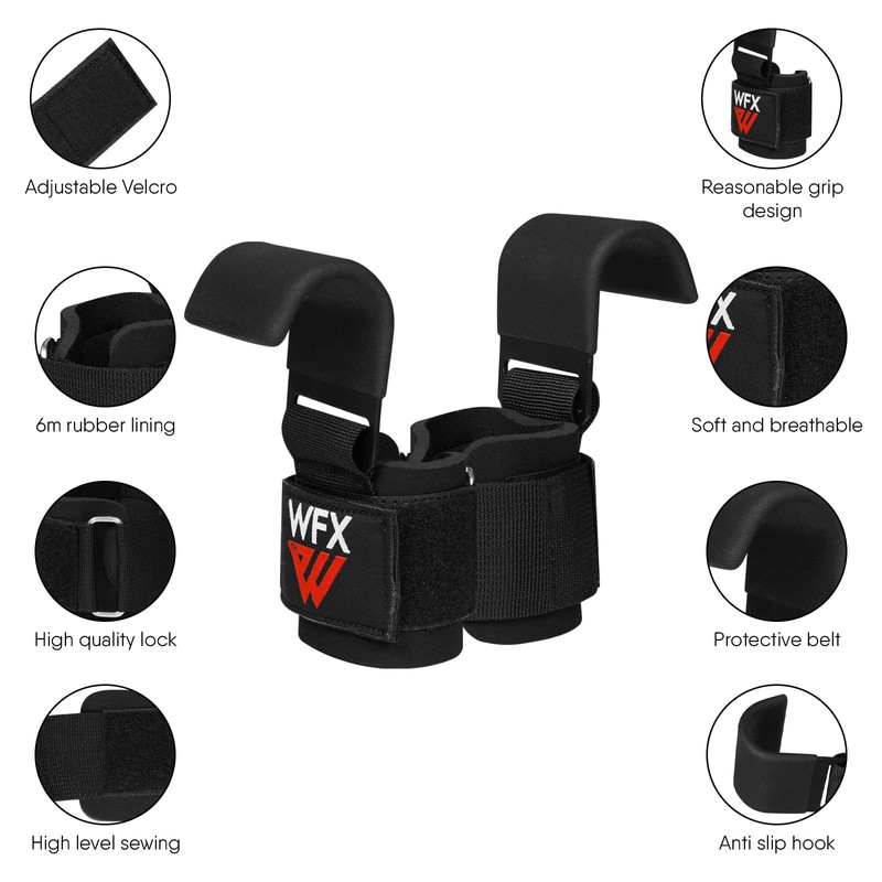 Weight Lifting Hooks, Non-Slip Rubber Coated Grips, 7mm Neoprene Wrist