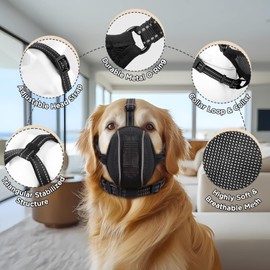 Dog Muzzle - Soft Breathable Mesh Nylon Adjustable Muzzle for Small Medium Large Dogs | Prevents Chewing,Biting & Scavenging | Allows Panting, Drinking & Grooming | Secure Collar Strap Design(Black M)