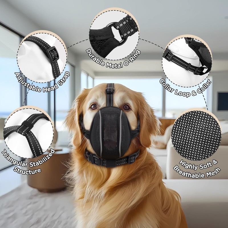 Dog Muzzle - Soft Breathable Mesh Nylon Adjustable Muzzle for