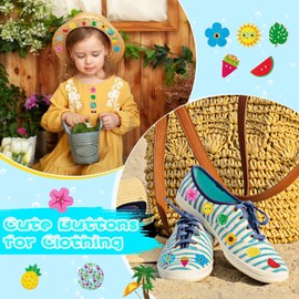 200 Pcs Summer Craft Beach Buttons, Hawaiian Sunglasses Watermelon Pineapple Flower Shaped Wooden Buttons, for Crafts Scrapbooking or Sewing Clothes and DIY Craft