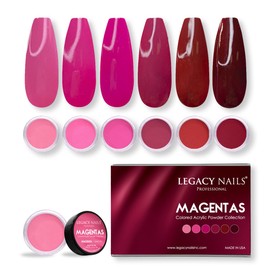 Legacy Nails Professional COLLECTION Acrylic Powder Kit 6 Colors Nail Art Set for Manicure DIY for Dip & Acrylic Nail Extensions (MAGENTAS COLLECTION)