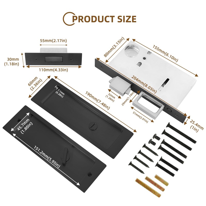 LWZH Privacy Pocket Door Lock Hardware, Hidden Handles, Privacy Pocket