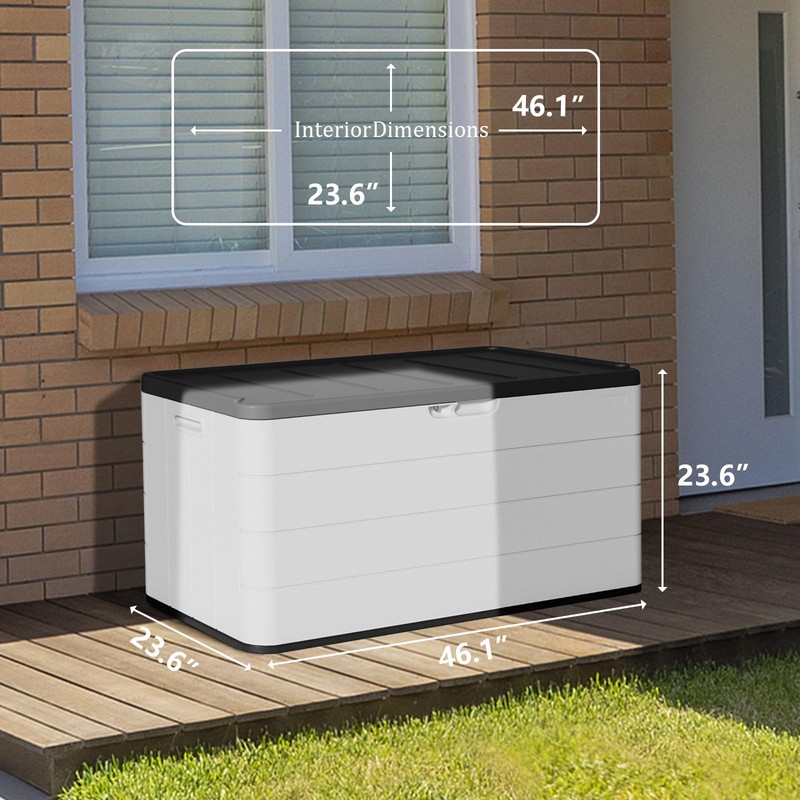 ZZM 110 Gallon Lockable Resin Deck Box, Waterproof Outdoor Storage