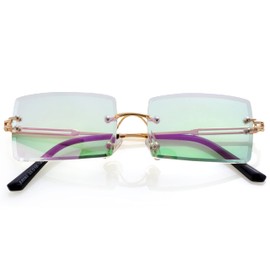 Kursan Frameless Rectangle Sunglasses for Men Women Small Rimless Sun Glasses Shades UV400 Protection (Clear Green Mirrored)