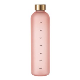 Lyaciomn 1L Water Bottle with Time Marker 32 OZ Motivational Reusable Fitness Sports Leakproof Frosted Plastic Bottle Pink