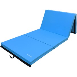 Signature Fitness All Purpose 4'x10'x3" Extra Thick High Density Anti Tear Gymnastics Gym Folding Exercise Aerobics Mats, 3-Inches Thick, Blue