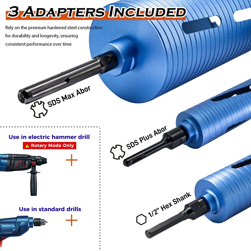DaduoRi 6" Core Drill Bit with 3 Adapters Included: SDS