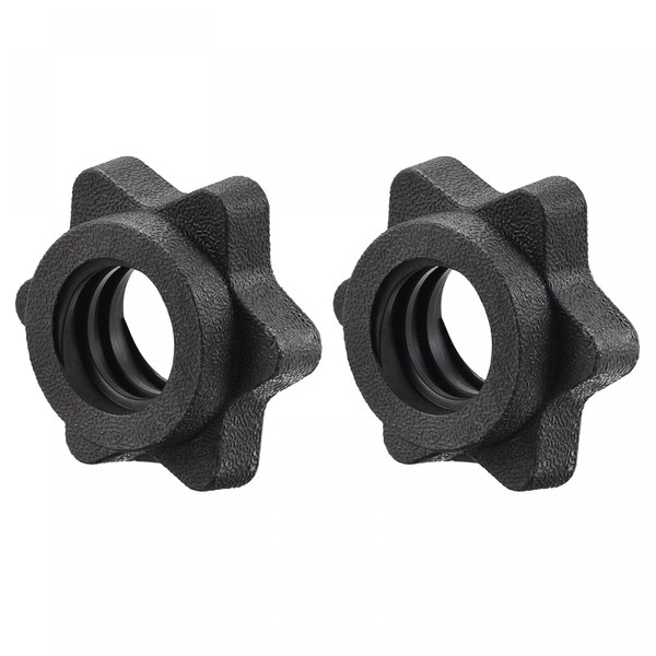 uxcell Dumbbell Hex Nut Plastic Anti-Slip Spin Lock Collar Screw for Barbell Dumbbell Weight Lifting Black Hole Diameter 25.4mm 2pcs