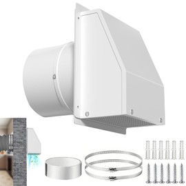 8 Inch Hooded Wall Vent Cover with Screen and Damper, Outdoor Wall Exhaust Vent Cover Wall Cap for Exterior Kitchen Range Hood Ventilation Dryer HVAC Duct Air Exhaust, Galvanized Steel - White