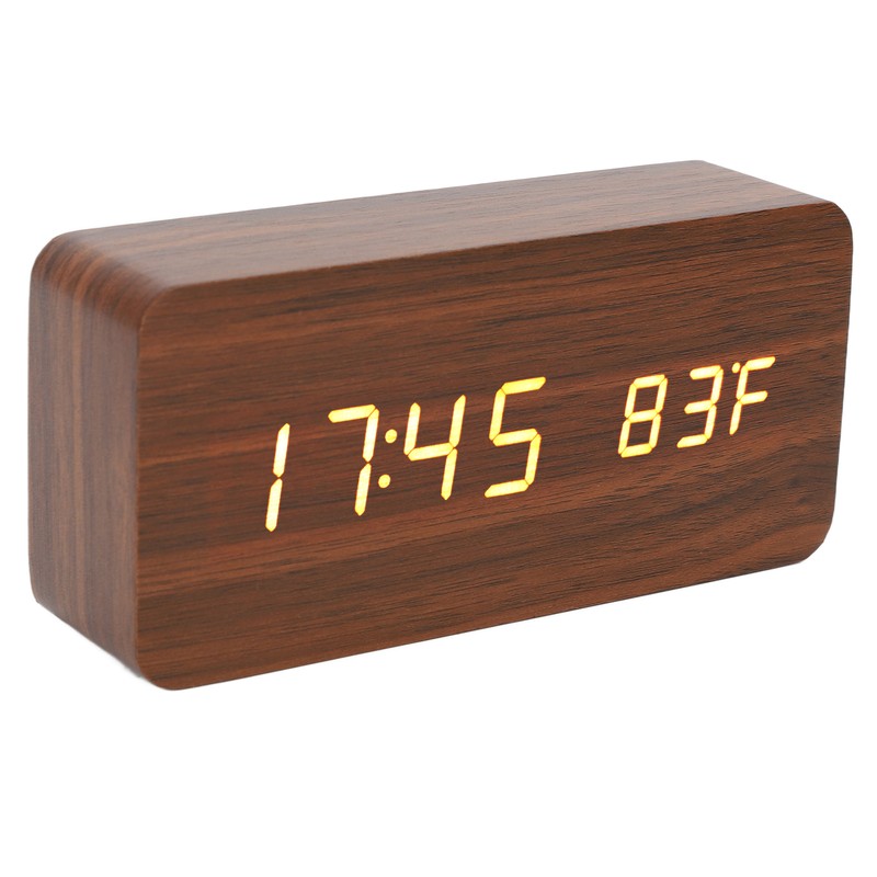 LED Wood Digital Alarm Clock 3 Level Brightness Electronic Clock