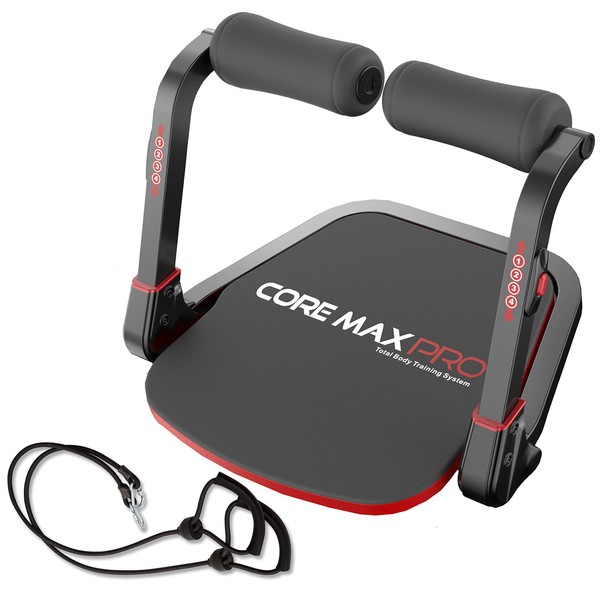 Core Max PRO with Resistance Bands Abs and Total Body Smart 8 min Workout & Cardio Machine, Red/Black